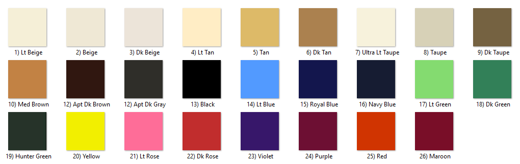 Carpet Dye Color Chart